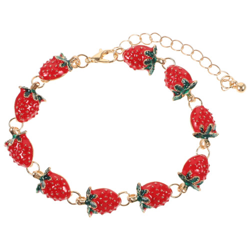 Bracelet fraise ajustable avec breloque fruit