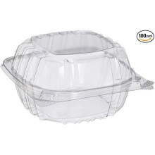 Recipientes de plástico transparente con tapa abatible para alimentos, 15 x 15 cm, paquete de 50 unidades