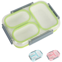 Contenitore per il pranzo Bento Box a tenuta stagna con 3 scomparti, colore verde.