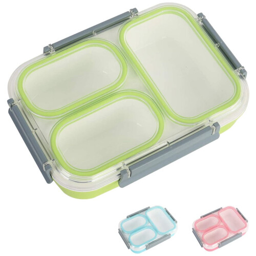 Lunch Bento Box Leakproof 3-Compartment Food Container Green