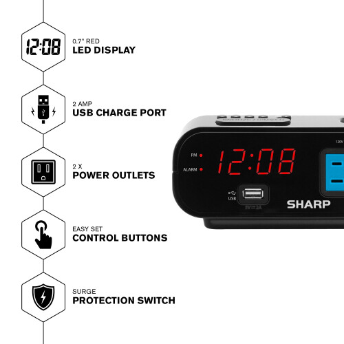 Sharp Digital Alarm Clock Black 3 Inch Red LED SPC137 1
