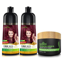 Herbishh Shampoo Colorante Rosso Vino 500ml x2 + Maschera Intensa all'Argan, Shampoo 3-in-1 per Capelli Grigi