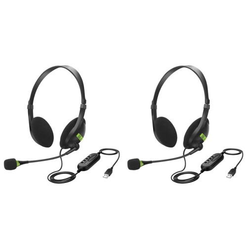 2X USB Wired Headset with Microphone Noise Cancelling in- Control Business Comfort Earphone for Chatting Software 1