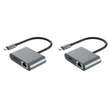 2X 1000Mbps USB C to Ethernet Adapter 60W PD Fast Charging Port Type-C to RJ45 2XUSB 3.0 Network Adapter for PC Laptop