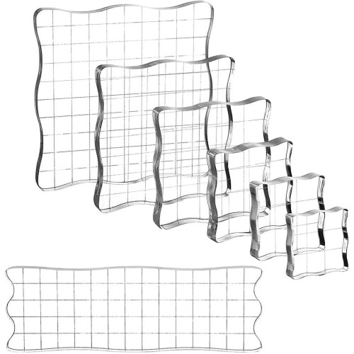 Clear Acrylic Stamp Blocks Set 7 Pieces with Grid