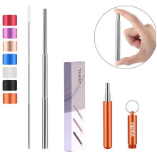 Reusable Stainless Steel Collapsible Straw with Brush and