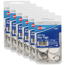 Avery Metal Rim Key Tags 6-Pack 1.25"""" Diameter Tag Metal Split Ring White 300 Tags Total (13128)