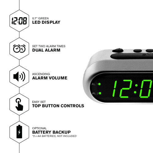 SHARP digital dual alarm clock silver green LED display 1
