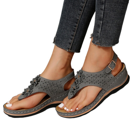 Women's Open Toe Thong Sandals Grey Size 6.5 Wide 2
