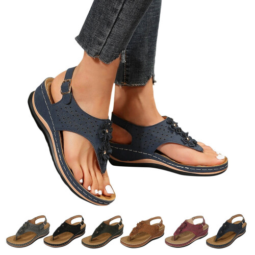 Women's open toe thong sandals navy size 7.5 wide 1