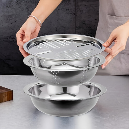 Steel Kitchen Set Colander Basin Vegetable Slicer 3-Piece 1