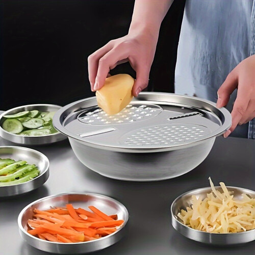 Steel Kitchen Set Colander Basin Vegetable Slicer 3-Piece 2