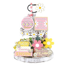 Wooden tiered tray decor yellow 3-tier