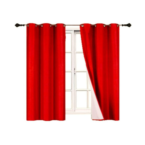 Faux Silk Red Blackout Curtain Panel 63 in with Grommets 2