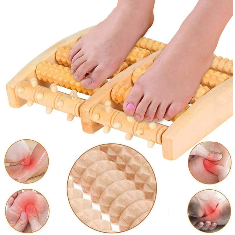 Dual Foot Massager Roller with 10 Natural Wood Rollers