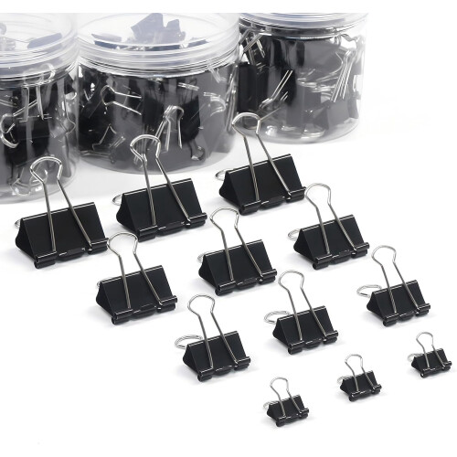 Zwarte metalen bindclips, diverse maten, 100 stuks