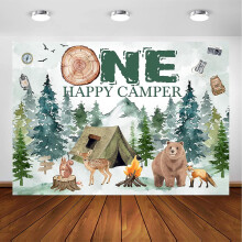 One Happy Camper backdrop forest adventure 1st birthday