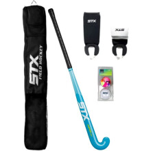 STX Feldhockey Einsteigerpaket - Junior mit 81 cm Schläger, Schienbeinschoner, Tasche & Bälle, Schwarz/Türkis