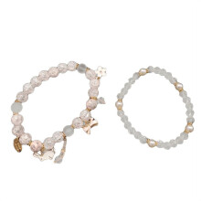 Easter rabbit bracelet for girls with rose pearls, pink