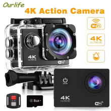 Akciókamera4K Ultra HD vízálló, 8 GB-os kártyával és
