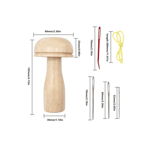 Kit de madera con forma de hongo para coser calcetines y ropa a mano. 2
