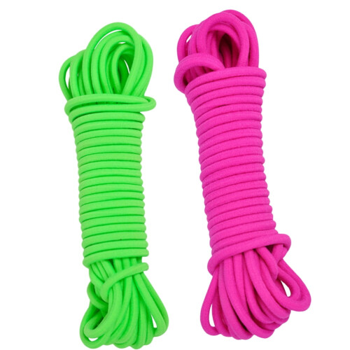 Corda de pular chinesa elástica, 2 unidades, 5 metros, verde e rosa.