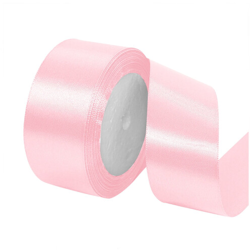 Lichtroze satijnen lint, 25 mm x 10 m