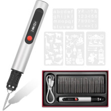 Lápiz de grabado eléctrico inalámbrico - Mini herramienta de grabado recargable con 30 brocas y 5 plantillas.