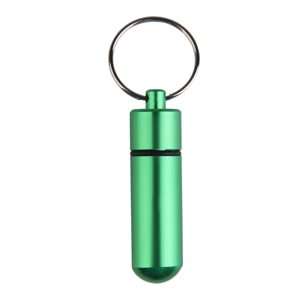 Aluminum pill bottle case waterproof keychain green