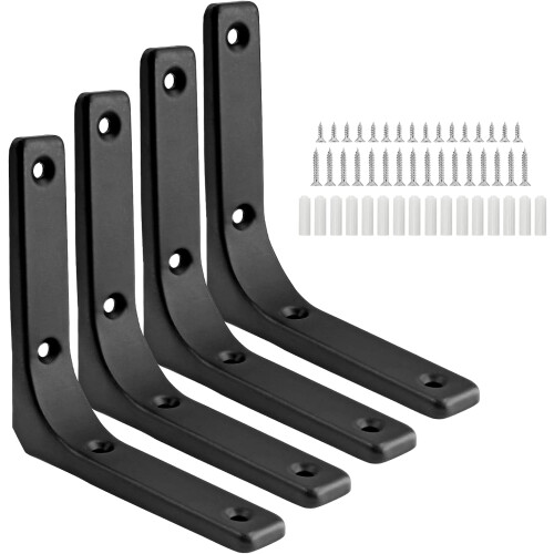 Wall Shelf Bracket Heavy Duty 4 Pack 4x4 Inch Black