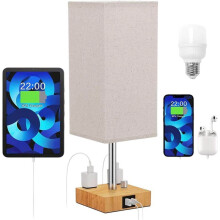 Luminária de cabeceira Luniquz com controle por toque, portas USB A/C e