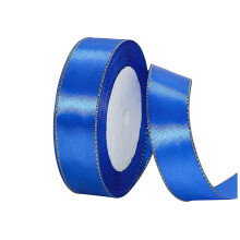 Blauw satijnen lint met gouden randen, 25 yards