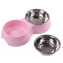 HBASD dog double bowl stainless steel pink
