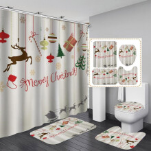 Juego de cortinas de ducha de Papá Noel, alce y muñeco de nieve (4 piezas)