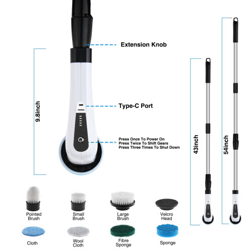 Electric Spin Scrubber Cordless Adjustable 25W 2