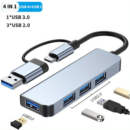 Hub USB-C Multiportas Dock 8 em 1 com USB 3.0, RJ45, SD, TF e PD