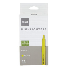 Surligneurs jaunes recyclés, format stylo, lot de 12