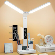 Lámpara de escritorio LED, regulable, con protección ocular, 3 temperaturas de color, portalápices y pantalla LED para estudio y trabaj