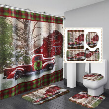Santa Claus Elk Snowman Shower Curtain Set 4 pcs