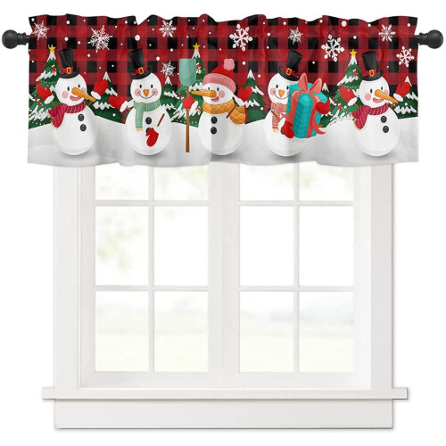 Christmas Snowman Curtains with Rod Pocket White Snowflake