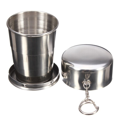 Hopfällbar campingmugg i rostfritt stål, 75 ml
