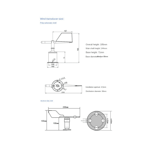 Wind Speed Sensor Polycarbonate 30 m/s 3-Cup 0-5V Output 2