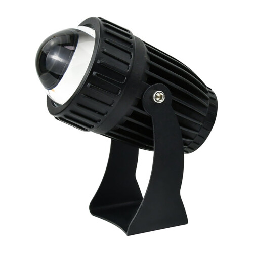 Luminária LED externa com feixe de luz dourado e amarelo.