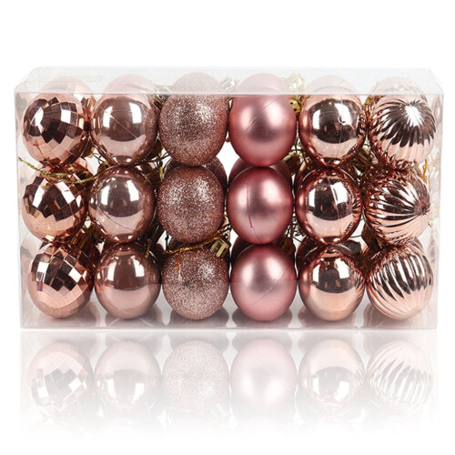Rose Gold Plastic Christmas Balls 4cm 36 pcs