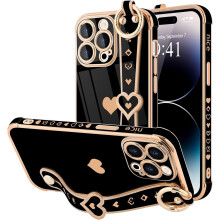 iPhone15Pro Max case with wristband and kickstand, black,