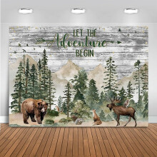 Baby Shower Backdrop Woodland Animals Greenery 72x108 in