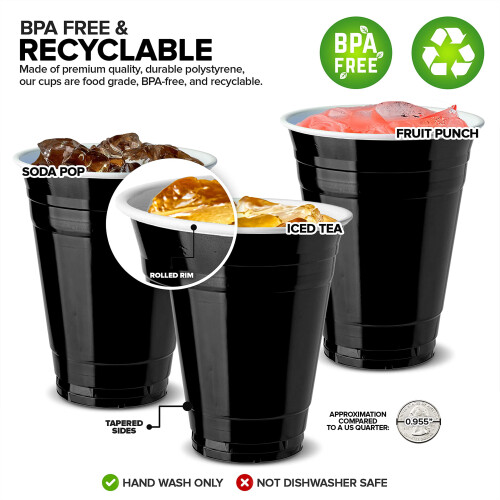 Black Plastic Cups 16 oz Heavy-Duty 50 Count 2