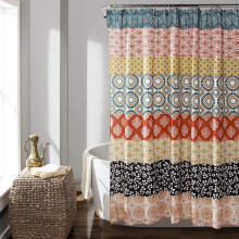 Cortina de ducha de rayas bohemias de 72x72 pulgadas