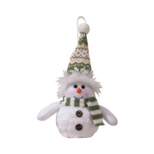 Christmas snowman ornament with green knitted hat and