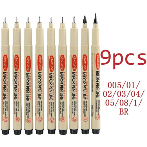 Manga Outlining Pen Set Pigment Liner 9 st